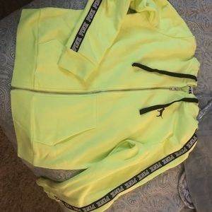 Victoria secret Pink neon yellow zip up hoodie.